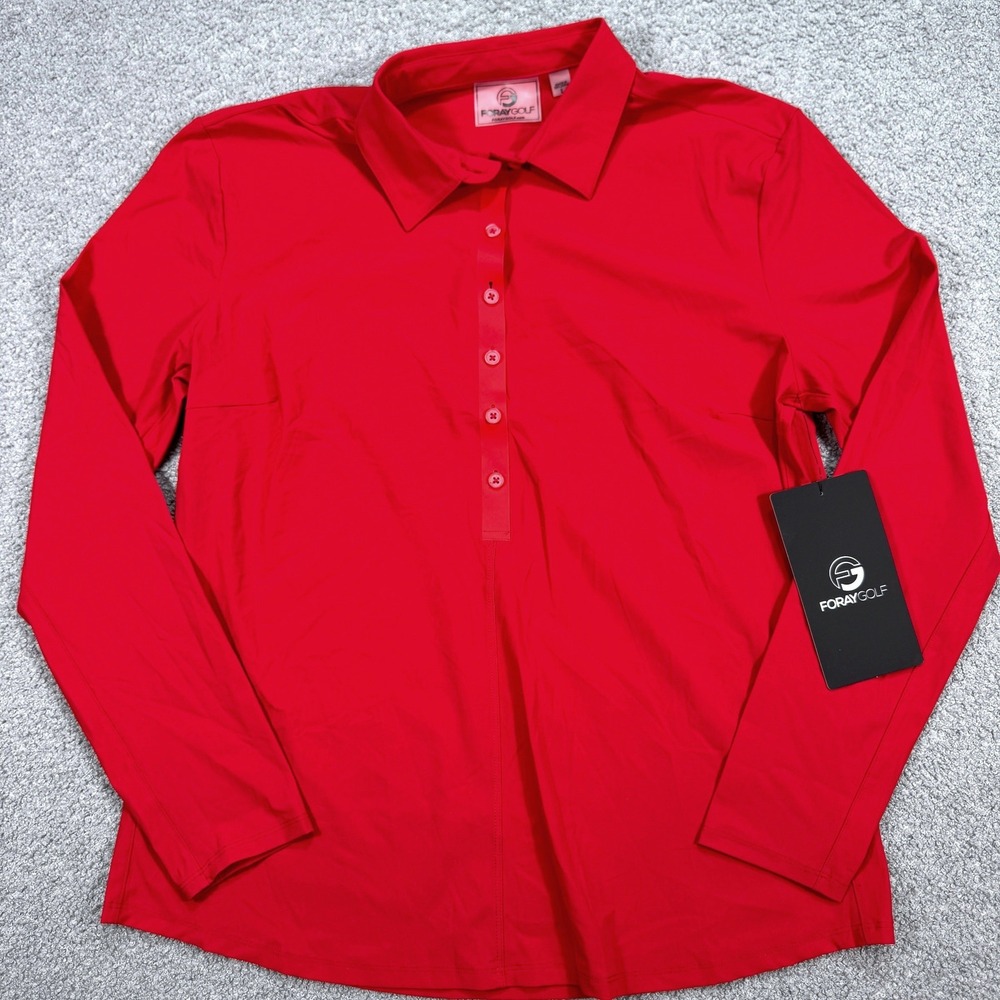 NEW Foray Golf Polo Shirt Women's Large Rosso Red Long Sleeve Wrinkle Resistant